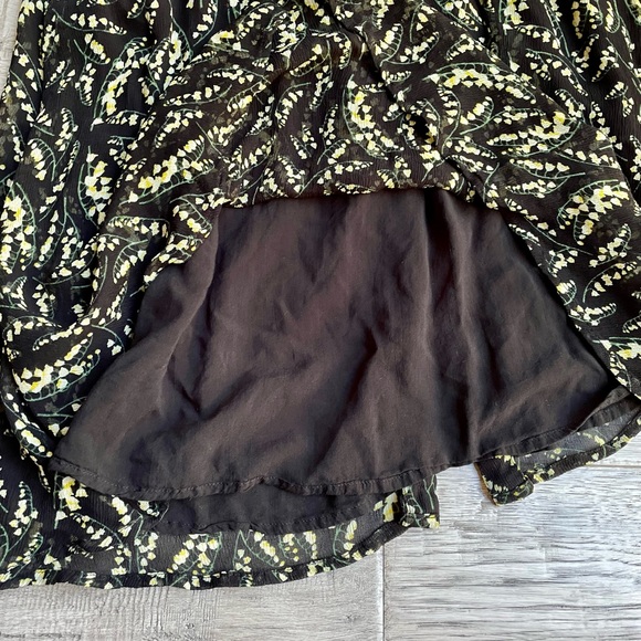BA&SH Matcha Floral Mini Dress Noir Flowy Ruffles Elastic Waist BLK/Yellow SZ 4 - Picture 10 of 16